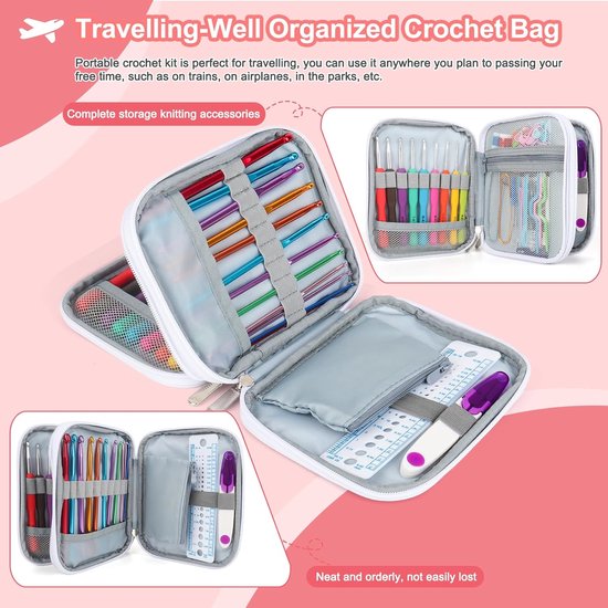 Set 12 Aiguilles à Crochet En Aluminium | Avec Poignée Ergonomique & Accessoires | Pour Débutants