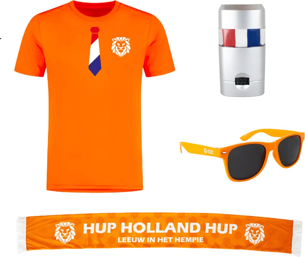 Koningsdag shirt Gentleman met sjaal, zonnebril en schminkstift - Voetbalshirts volwassenen - Koningsdag - Oranje shirt - Polyester sportshirt - Accessoires - Maat L