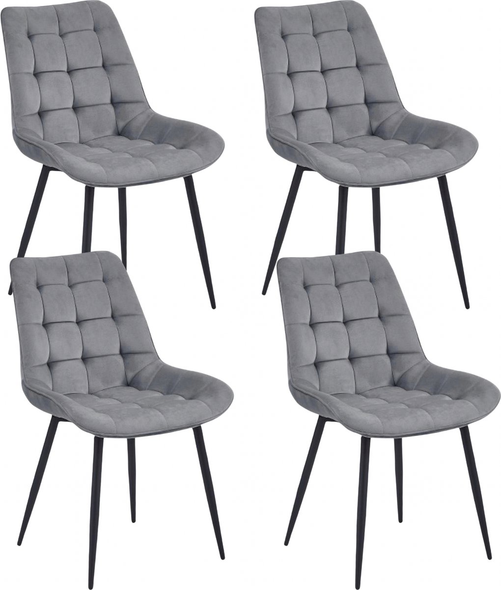 Colenis® - Quadra Eetkamerstoel - Set Van 4 - Grijs - Fluweel - Industrieel