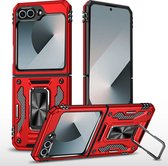 Coque adaptée pour Samsung Galaxy Z Flip 6 avec anneau de support – Coque hybride anti-choc – Rouge