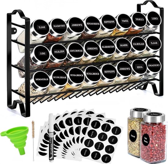 JOTOL Voorraaddozen 24 Stuks,Voorraadpotten Set,BPA-Vrij,voor Het Bewaren van Pasta,Muesli,Rijst,Meel,en Voor Het Voeden van Huisdieren,Set Etiketten,Lepel