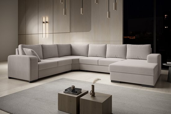 Foto: Meubella hoekbank adel beige ribstof rechts