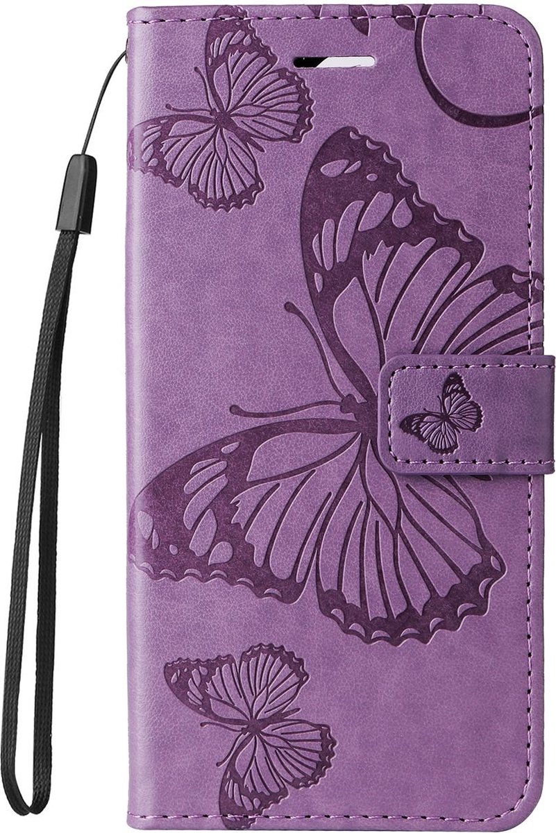 Mobigear Telefoonhoesje geschikt voor Apple iPhone 16 Plus Hoesje | Mobigear Butterfly Bookcase Portemonnee | Pasjeshouder voor 2 Pasjes | Telefoonhoesje voor Pinpas / OV Kaart / Rijbewijs - Paars