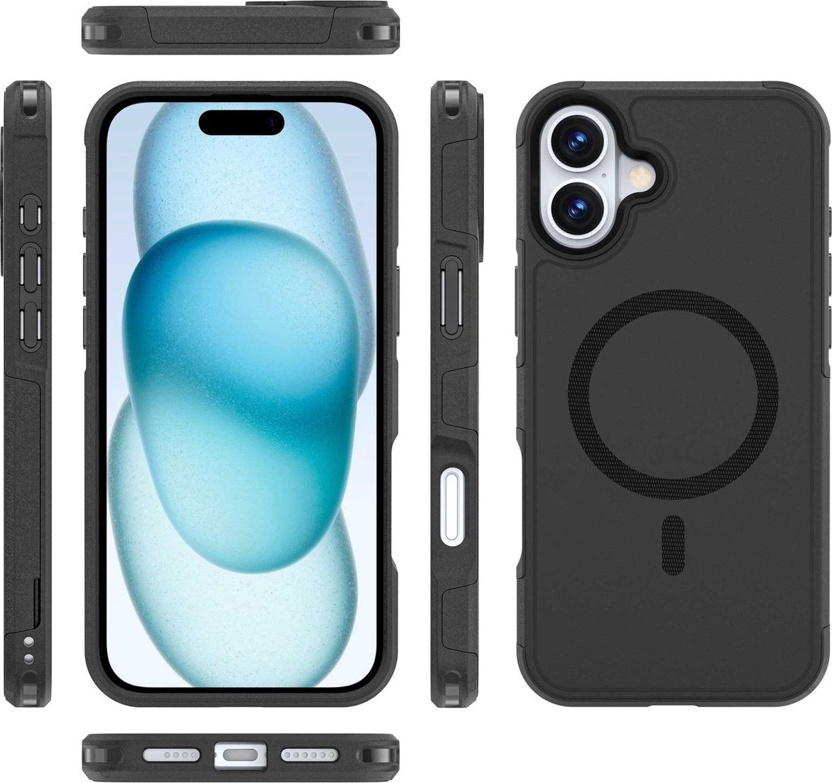 Mobigear Hoesje geschikt voor Apple iPhone 16 Plus MagSafe Telefoonhoesje Hardcase | Mobigear Traveller Backcover Shockproof | Geschikt voor MagSafe | Geschikt voor Draadloos Opladen met Magnetische Ring | Geschikt voor MagSafe Case - Zwart