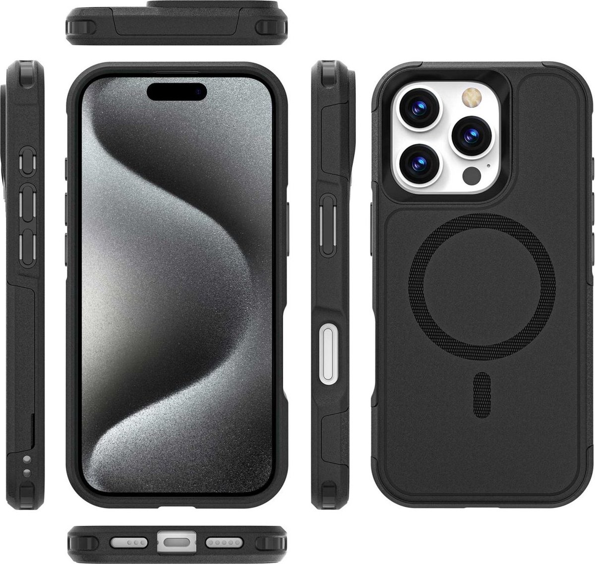 Mobigear Hoesje geschikt voor Apple iPhone 16 Pro MagSafe Telefoonhoesje Hardcase | Mobigear Traveller Backcover Shockproof | Geschikt voor MagSafe | Geschikt voor Draadloos Opladen met Magnetische Ring | Geschikt voor MagSafe Case - Zwart