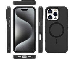 Mobigear Hoesje geschikt voor Apple iPhone 16 Pro MagSafe Telefoonhoesje Hardcase | Mobigear Traveller Backcover Shockproof | Geschikt voor MagSafe | Geschikt voor Draadloos Opladen met Magnetische Ring | Geschikt voor MagSafe Case - Zwart