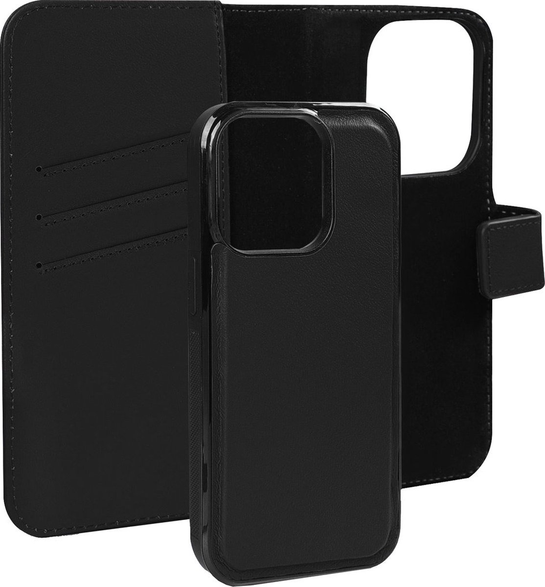 Caseuals 2-in-1 Echt Lederen Portemonnee/Boekhoesje met MagSafe - Krachtige magneetsluiting - geschikt voor MagSafe Apple iPhone 14 Pro - Zwart