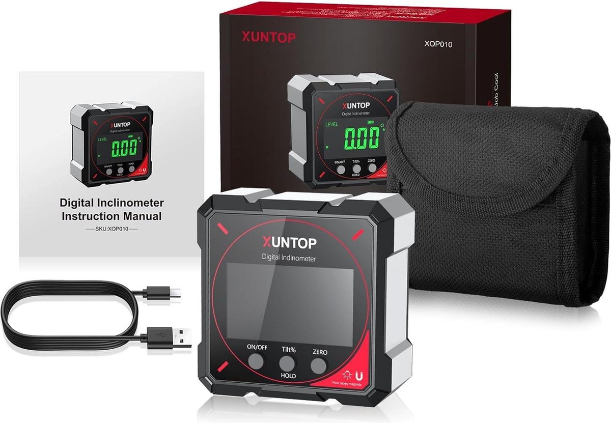 Niveau Electronique Inclinomètre Numérique XUNTOP 4*90° Avec Laser - Magnétique Et Rechargeable Rapporteur Angle Digital