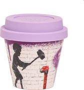 Quy Cup - 90ml Ecologische Espresso Reisbeker - De originele Banksy's Graffiti "Hammer Boy" met paars Siliconen deksel 7x7x7cm