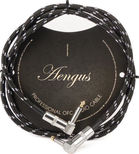 Foto:  engus black tweed gitaarkabel instrumentkabel 6 35mm mono jack plug haaks haaks 1 5 meter