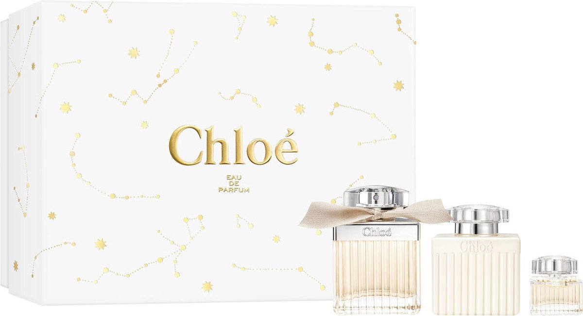 Goedkoopste Chloé Chloé Giftset - 75 ml eau de parfum spray 5 ml eau de parfum spray 100 ml bodylotion - cadeauset voor dames