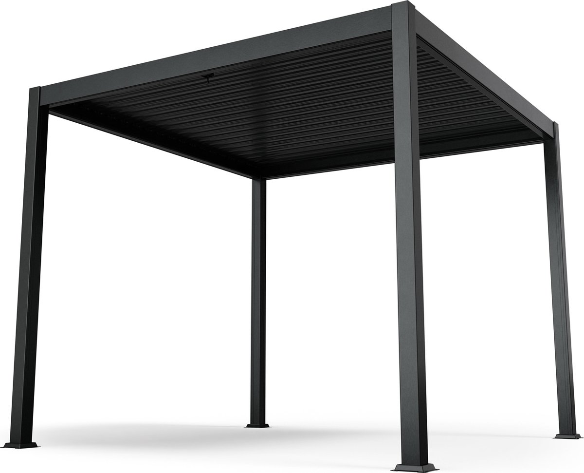 Blumfeldt Tuinhuisje 3X3, Waterdicht Stabiel Wintervast, Gegalvaniseerd Stalen Lamellendak, Gepoedercoat Aluminium Frame, Weerbestendig, Zwart, Voor Tuin & Terras