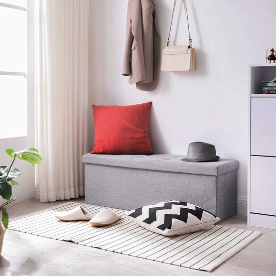 Coffre de canapé en lin artificiel, bonnet 300kg, 110x38x38cm