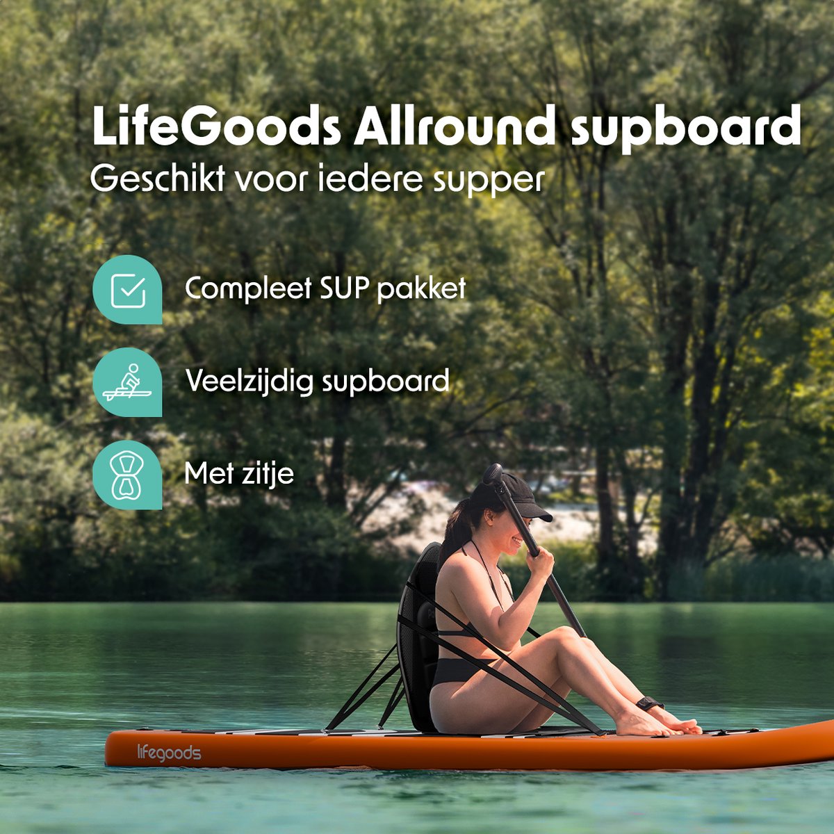 LifeGoods PaddlePro SUP Board - met Zitje - Opblaasbaar Paddle Board - Complete Set - Max. 150KG - 320x81cm - Oranje – foto 2