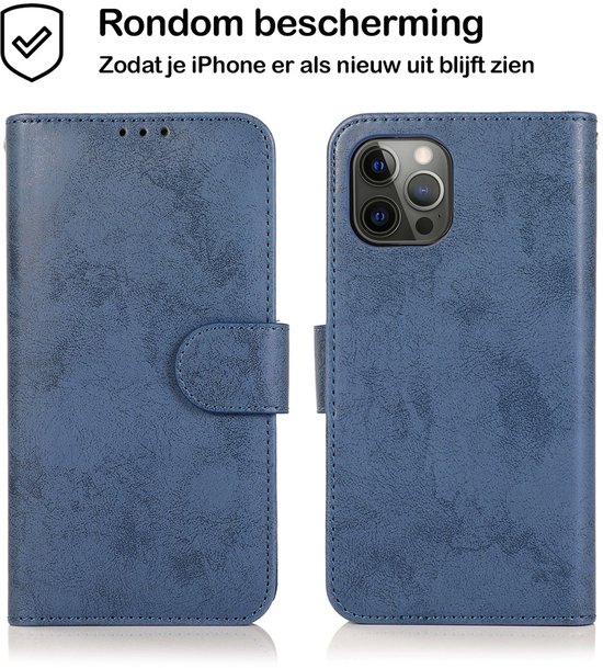 Mobiq - Étui portefeuille magnétique 2 en 1 iPhone 14 - bleu foncé