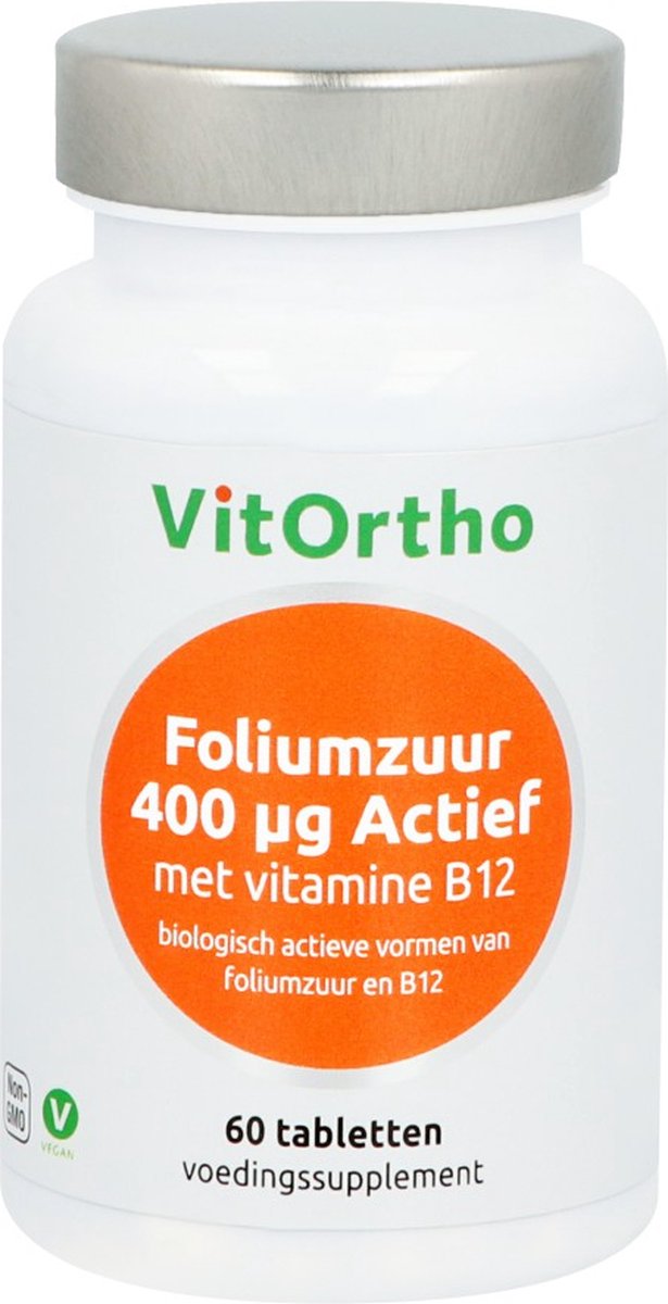 VitOrtho Foliumzuur 400 mcg Actief met Vitamine B12 (60 tabs)
