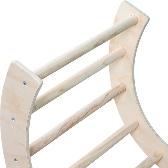 Buxibo XXL Klimrek - Opvouwbare Driehoek Klimboog Helling met Glijbaan - Montessori Meubels Houten Speelgym - Naturel - 210x83x81cm