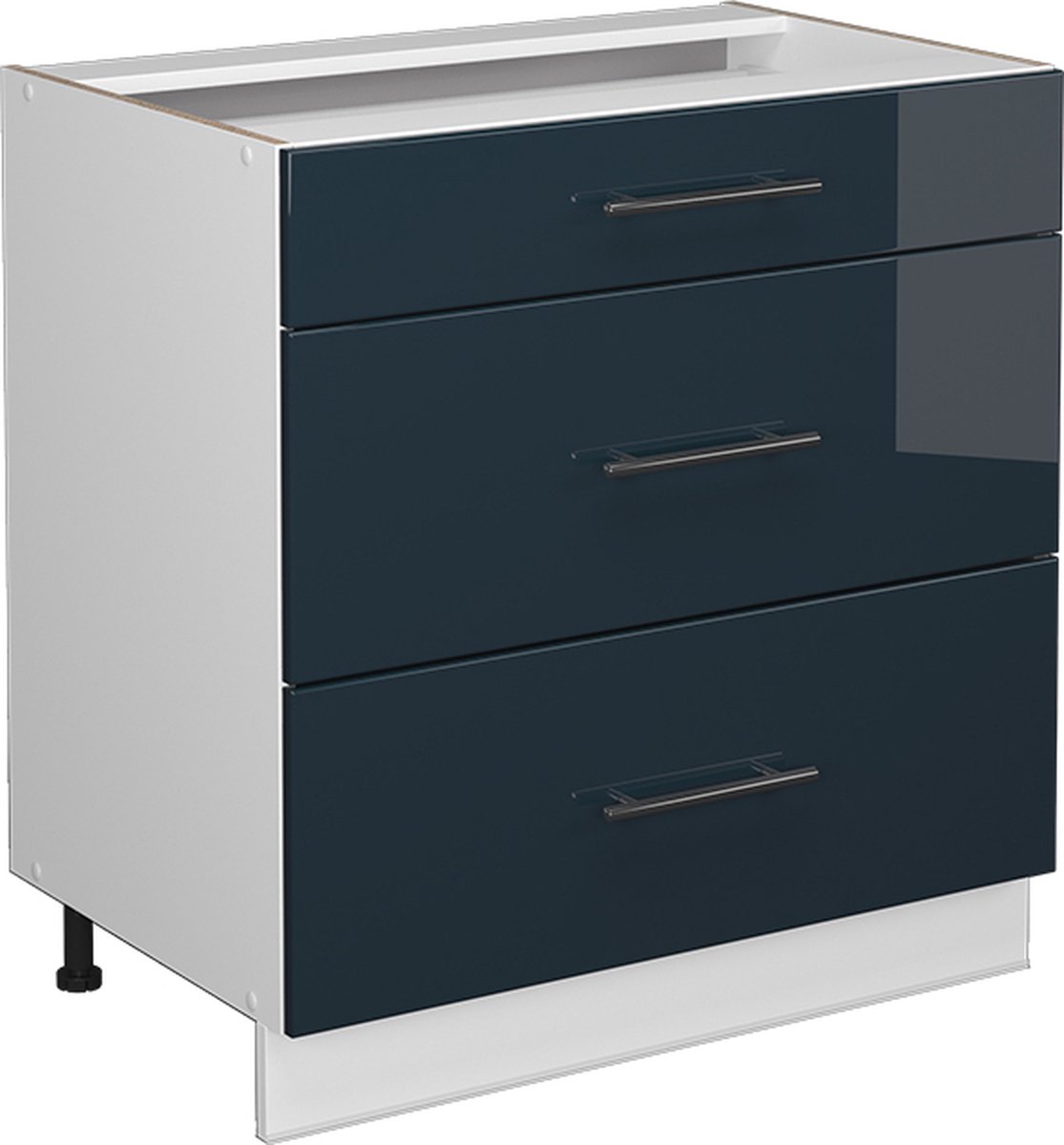 Vicco Fame-Line Keukenkasten – 80 cm met 3 laden, WB Eik Donkerblauw hoogglans donkerblauw hoogglans/wit