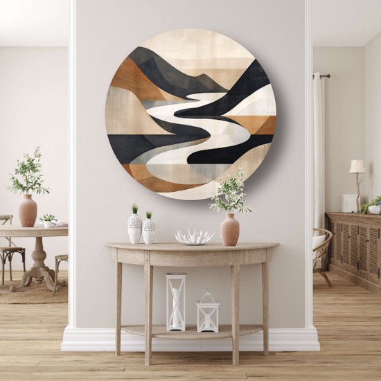 Tableau d'art abstrait rond - Plaque murale minimaliste - Tableau Salon - Tableau rural - Panneau mural - Décoration murale chambre cercle mural aluminium 40x40 cm