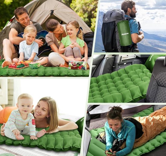 Air Mattress Camping Long 10 cm Self-Inflating Insulation Mat - 200 x 70 cm, Foot Press Pump - Ultralight Camping Mattress for Hiking - Green van Merkloos — afbeelding 3