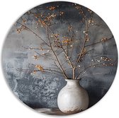 Vaas wandcirkel - Object rond schilderij - Muurdecoratie rond Takken - Modern schilderij - Muurcirkels - Slaapkamer wanddecoratie muurcirkel aluminium 80x80 cm