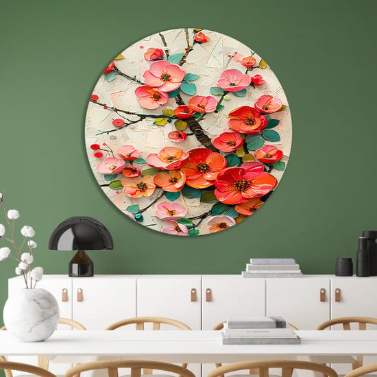 Cercle mural de Fleurs - Tableau nature - Décoration murale ronde Branches - Décoration murale classique - Cercle mural - Décoration murale chambre cercle mural forex 90x90 cm