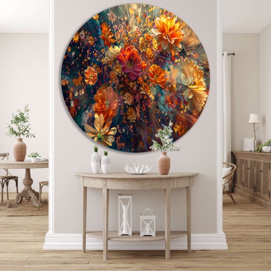 Tableau Fleurs - Décoration murale nature ronde - Décoration murale ronde Lumineuse - Décoration murale classique - Dibond - Décoration murale cercle mural aluminium 80x80 cm