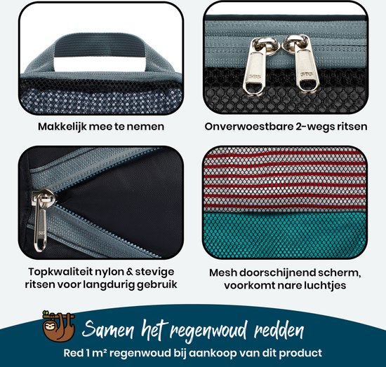 Cubes d'emballage Sunflake avec fermeture éclair de compression - 6 pièces - Mesh Zwart