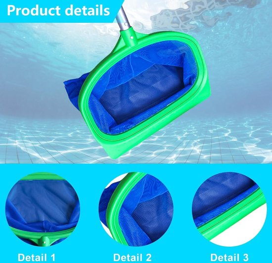 Diep vangnet met fijnmazig net voor op de grond - dubbel laags diep schepnet - extra stabiel plastic frame voor zwembaden vijvers spa's visvijvers waterparken — afbeelding 5