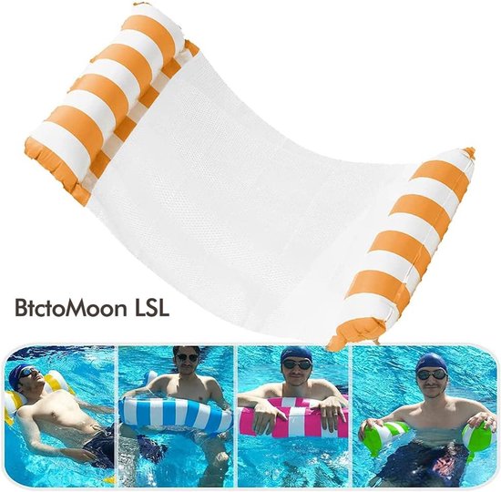 Lit Flottant Gonflable 4 En 1 Pour Piscine - Hamac, 122x122cm, Filet Central, Portance 200kg, Pompe Incluse