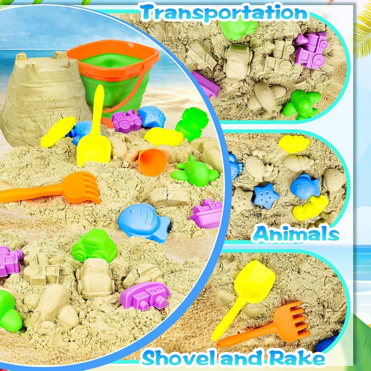 Strandspeelgoedset 14 stuks zandschep opvouwbare emmer zandvormen nettas strand zandbak speelgoed outdoor speelgoed jongens en meisjes watertafel