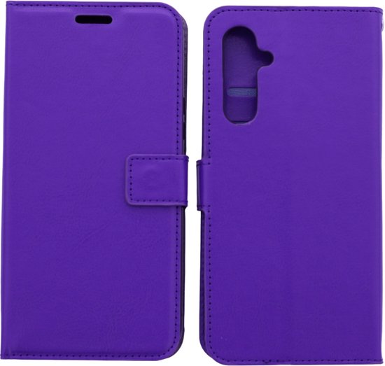 Bookcase Adapté pour : Samsung Galaxy A15 Violet - Étui portefeuille avec 2 pièces de protection d'écran en Glas - Couverture de livre