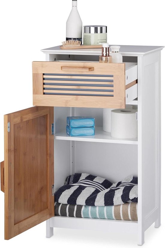 Relaxdays badkamerkast, smal, met lade, legplank, HxBxD: 70 x 40 28,5