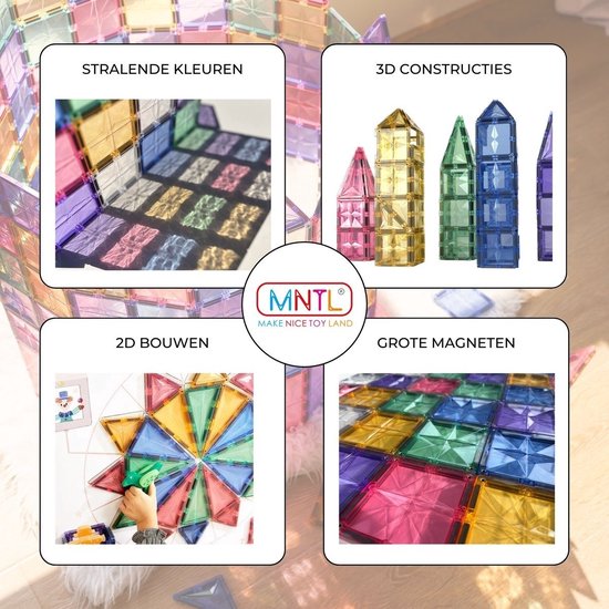 MNTL Magnetic Tiles Magnetische Tegels Pastel en Classic Rainbow - 108 stuks