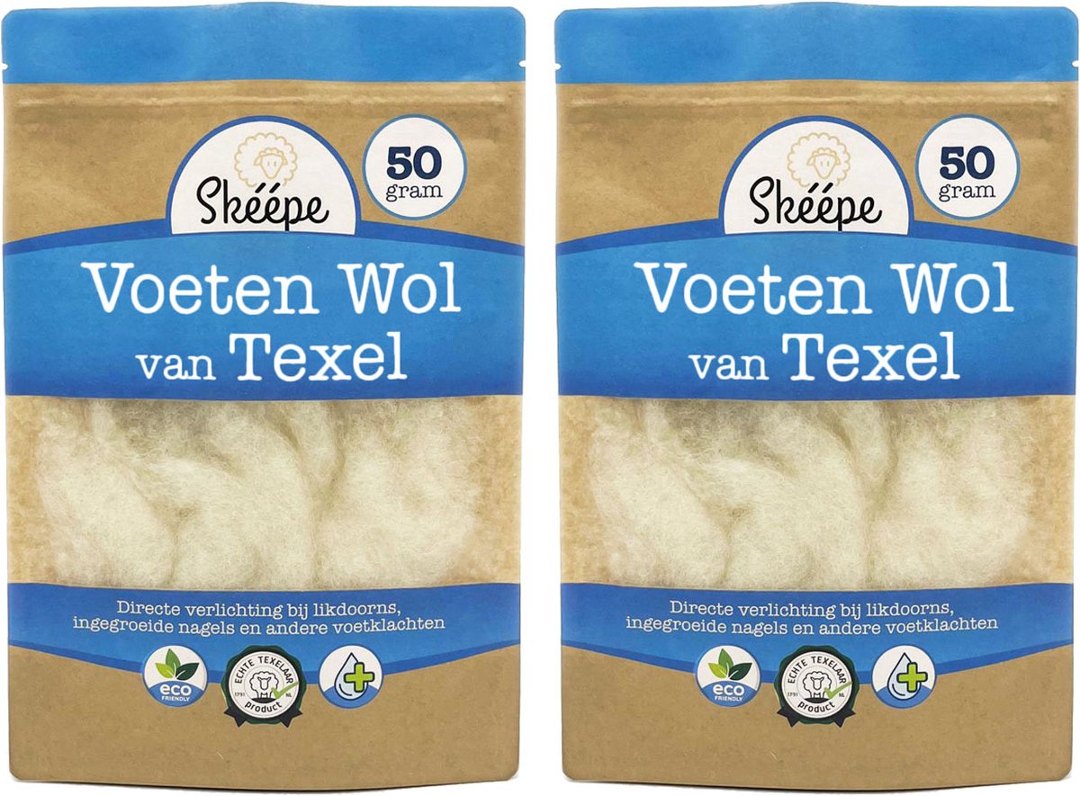 Goedkoopste Voetenwol – 2x 50 gr. – Texelse Wol voor comfort - Schapenwol Verlicht het ongemak bij hielspoor, voetschimmel, likdoorns en ingegroeide nagels