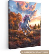 Canvas schilderij 120x160 cm - Wanddecoratie Eenhoorn - Sprookjes dier - Natuur - Meisjes - Muurdecoratie tienerkamer - Kamer decoratie voor tieners - Tiener jeugdkamer accessoires - Slaapkamer schilderijen