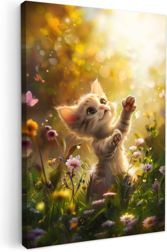 Tableau toile 40x60 cm - Décoration murale chambre enfant Chaton - Animal - Nature - Fleurs - Décoration murale murale chambre bébé - Décoration chambre garçon et fille - Accessoires Bébé - Peintures