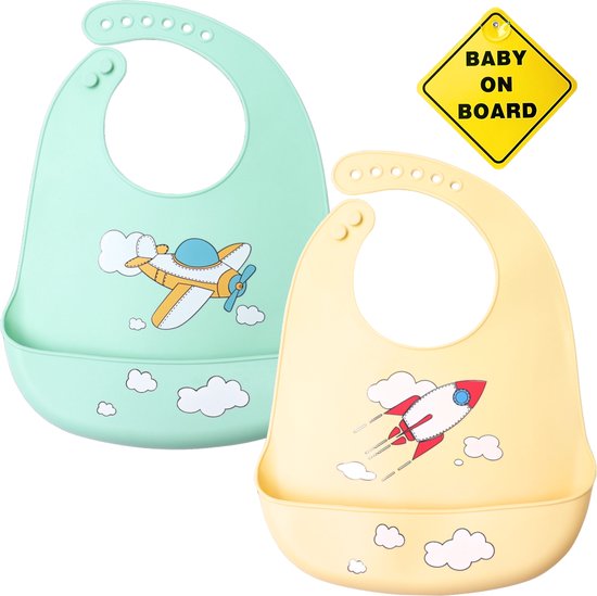 Flouer Siliconen Slabbetje Baby – Met Opvangbakje – Verstelbaar, Waterdicht, BPA-vrij – Geschikt voor Baby’s en Peuters - Groen en Khaki