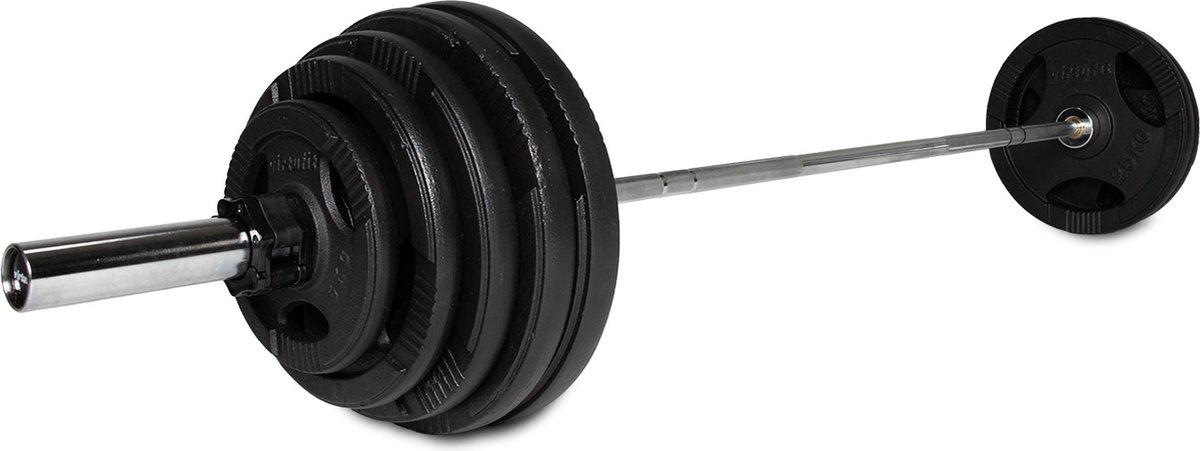 VirtuFit Olympische Gietijzeren Verstelbare Halterset - 170 kg - Hoogwaardig materiaal - Halterschijven - Halterstang - Fitness gewichten