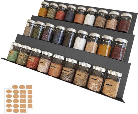 Aonext Kruidenorganizer, 24 stuks, patchwork kruidenrek, lade, keukenorganizer, kruidenpotjes, lade voor kruidenpotjes, kruidenopslag, lade