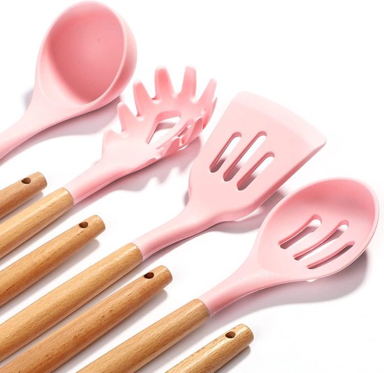 Paris Hilton Küchenset, Werkzeugtopf mit Silikon-Kochutensilien, Schneebesen und Schöpflöffel, 7-teilig, Gold, Anthrazit