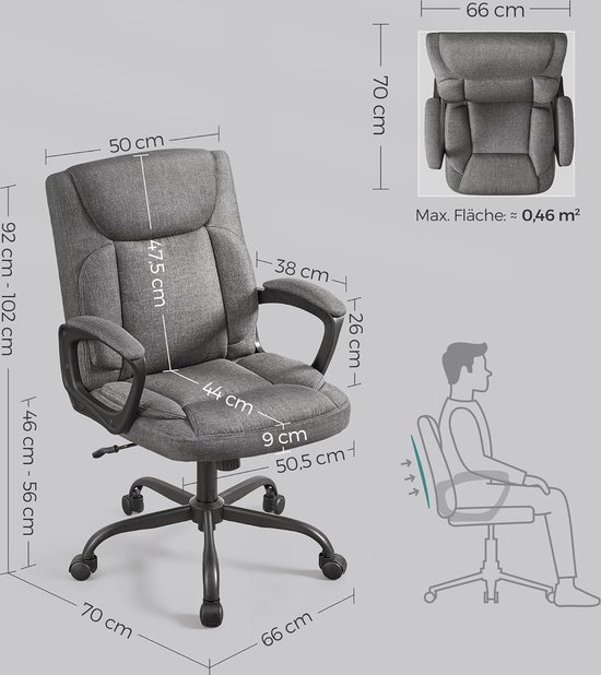 Chaise de bureau - Fauteuil de direction - Avec fonction berçante - Grijs