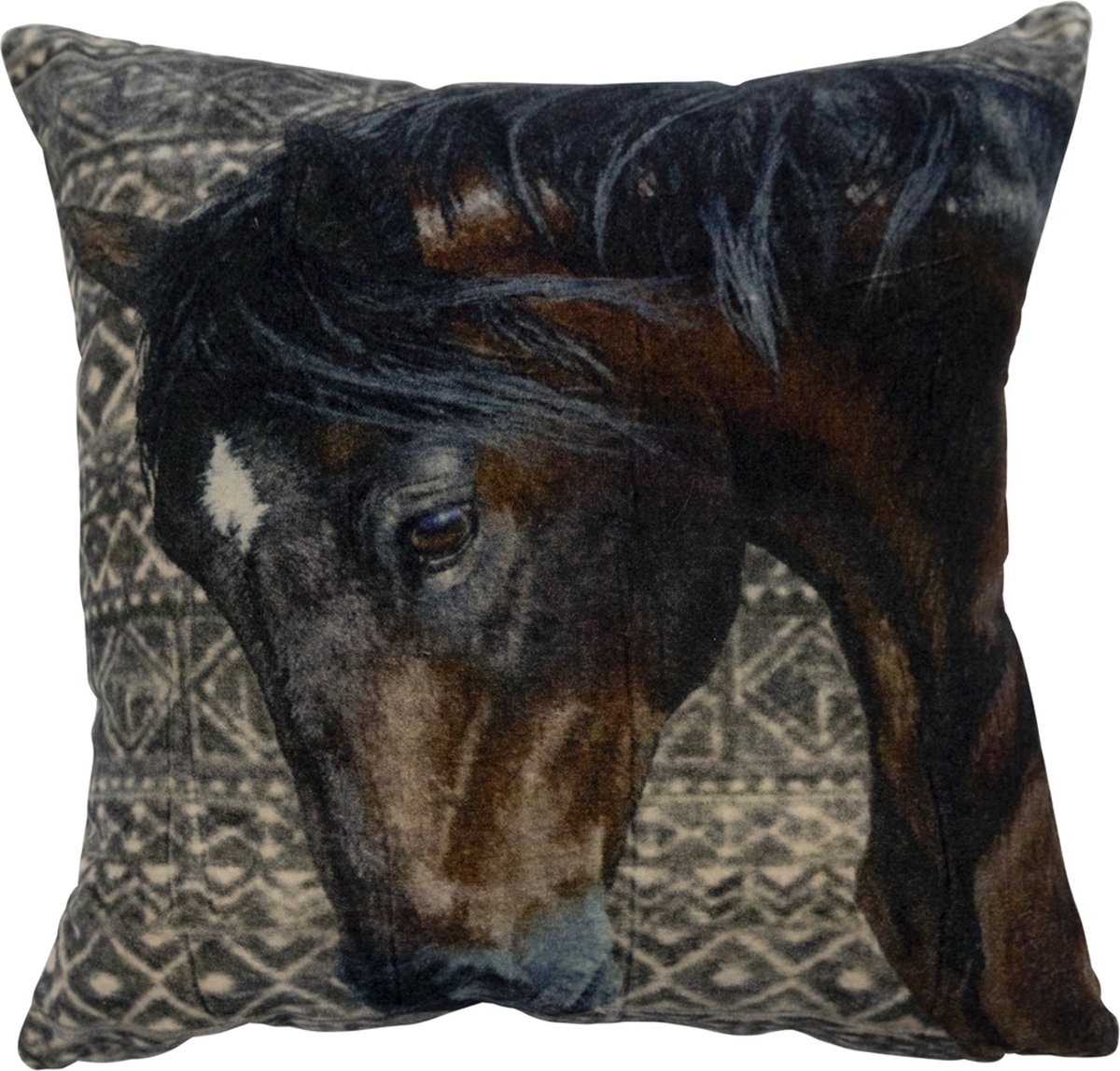 Mars & More kussen fluweel dessin met paard 45x45cm Multi