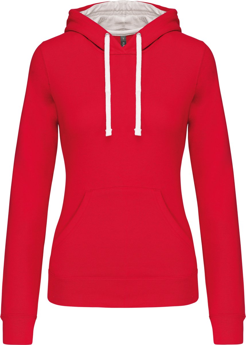 Kariban Damessweater met capuchon in contrasterende kleur K465 - Red / White - L