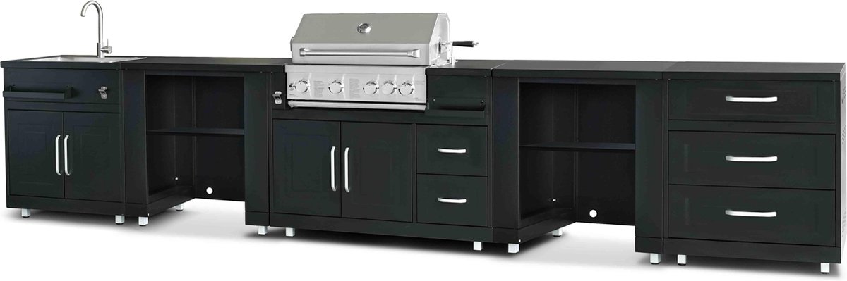 Oviala - 5-delige hoekkeuken voor buiten met spoelbak en barbecue - Memphis