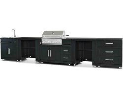 Oviala - 5-delige hoekkeuken voor buiten met spoelbak en barbecue - Memphis