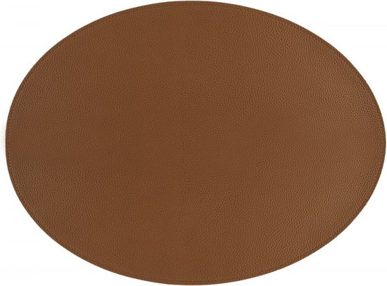 Set de table ovale aspect cuir marron.