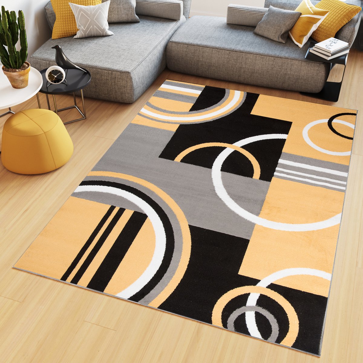 Tapiso Maya Vloerkleed Geel Kleed Woonkamer Modern Tapijt Maat- 120x170