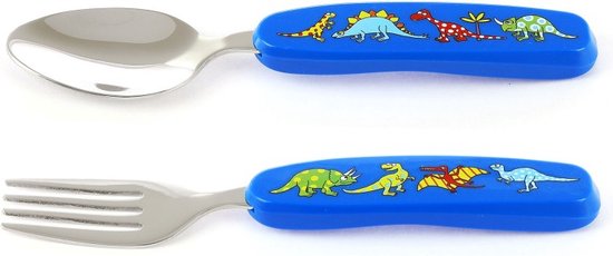 Dino Dinosaurus kinder servies set melamine vakjesbord + trainingsbeker + bestek - Tyrrell Katz van Dino. — afbeelding 5