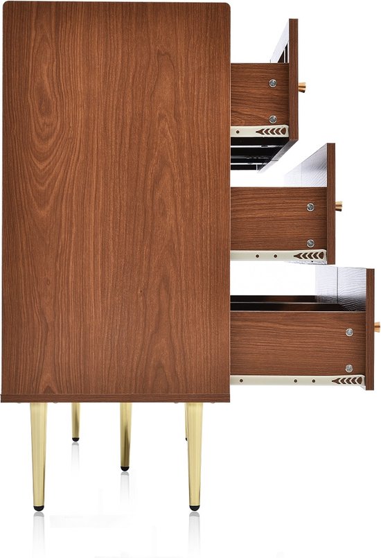 BORNOON Dressoir met 6 lades voor slaapkamer, moderne houten commode met metalen handgrepen, anti-kantelontwerp, stevige en stabiele opbergorganizer voor woonkamer, entree, thuiskantoor
